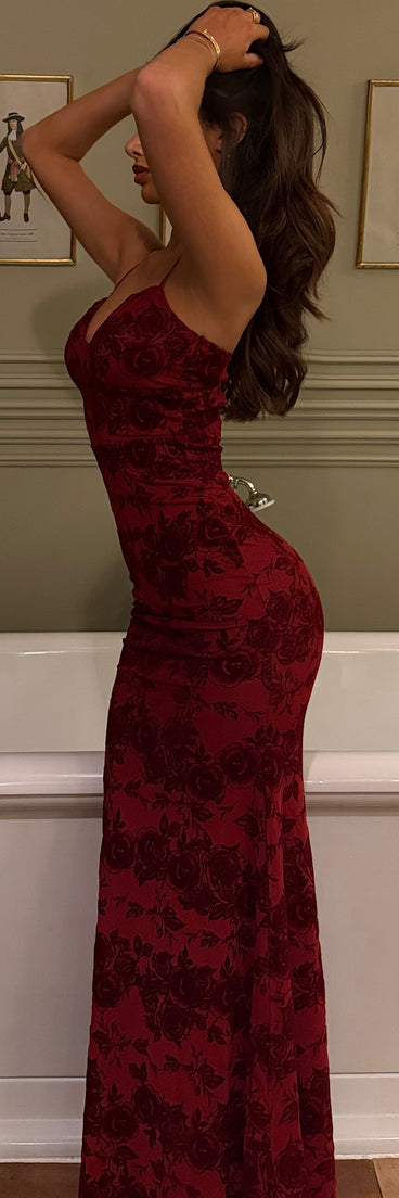 Mildred Flocked Velvet Strappy Mermaid Formal Dress