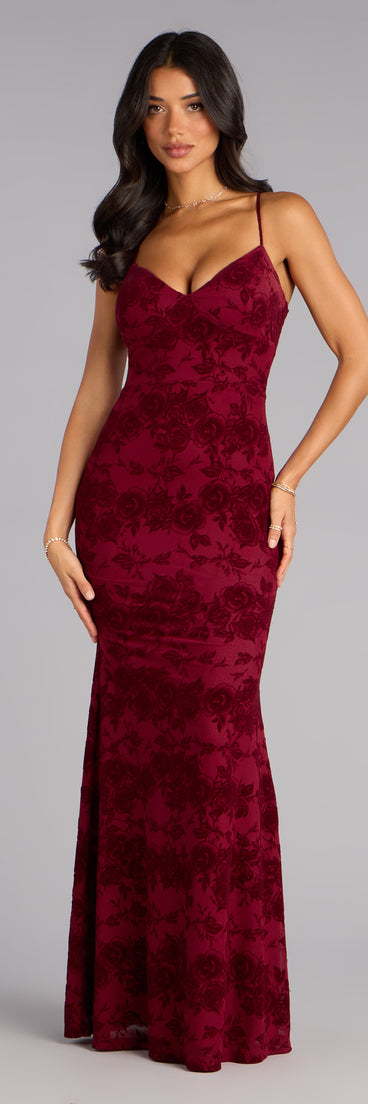 Mildred Flocked Velvet Strappy Mermaid Formal Dress