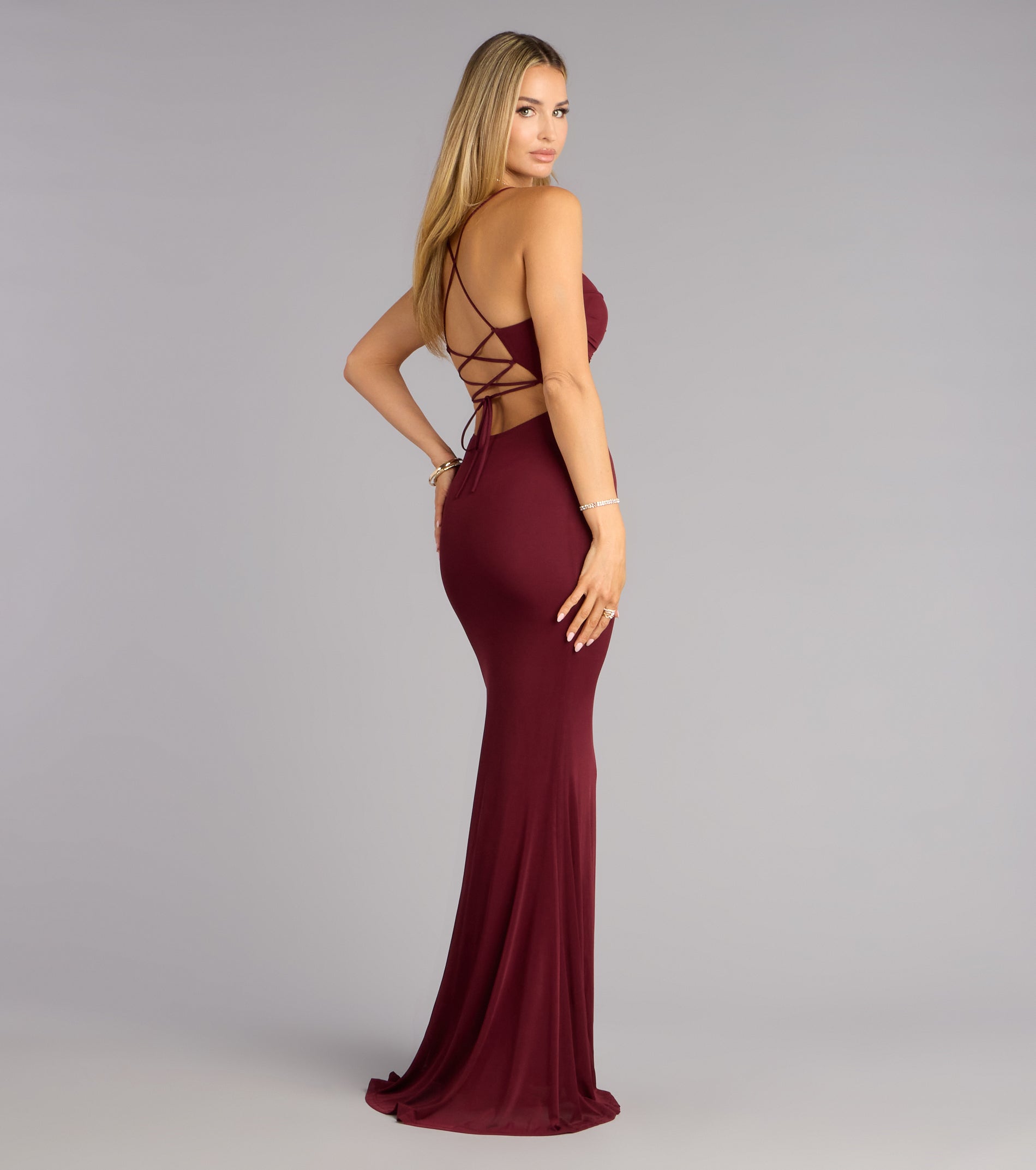 Khloe Mesh Lace-Up Mermaid Formal Dress | Windsor