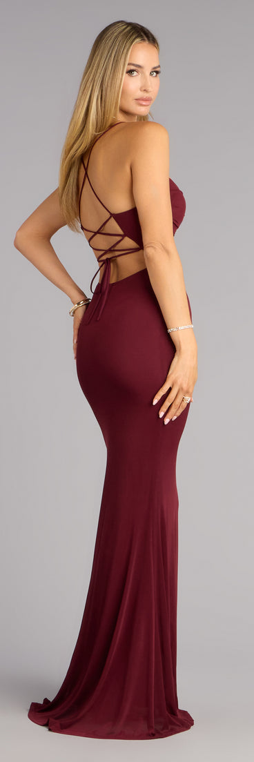 Khloe Mesh Lace-Up Mermaid Formal Dress