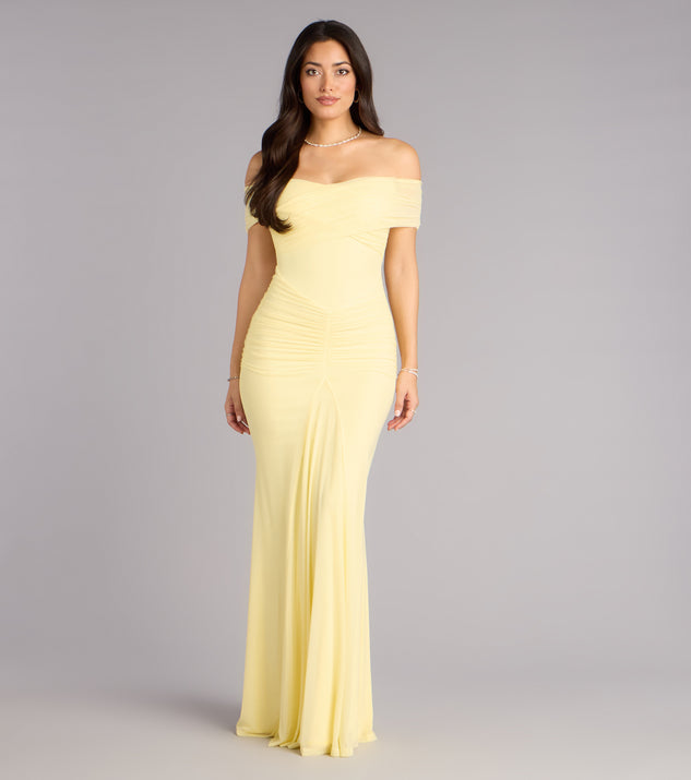 yellow off the shoulder formal dress Azura Off The Shoulder Maxi Dress | Yellow | Womens main image 0