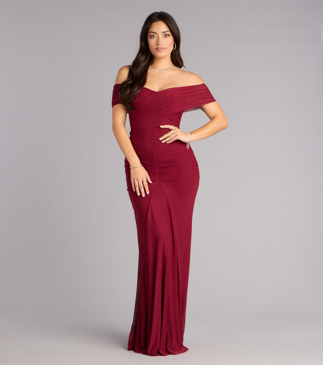 crisscross off-the-shoulder mesh bridesmaid dress Katie Mesh Off-The-Shoulder Formal Dress