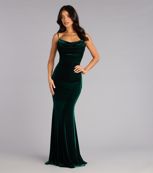 Windsor Victoria Velvet Mermaid Formal Dress in Navy Blue | Size: Xs
