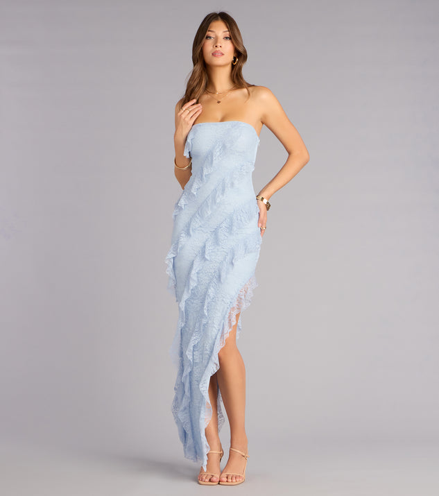 heather ruched high-slit formal dress Sky Blue Strapless Ruched Slit Dress – Ohmollydress main image 0