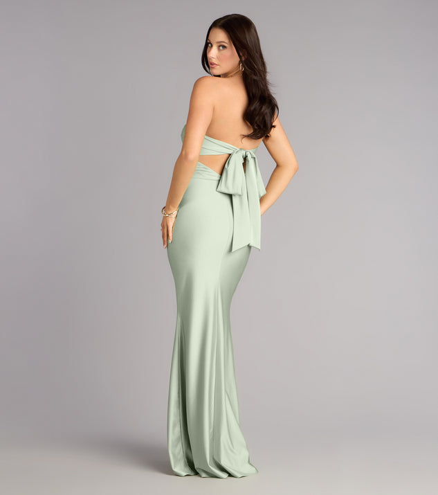 kimberly maxi dress in velvet green Kimberly Strapless Tie-Back Mermaid Formal Dress