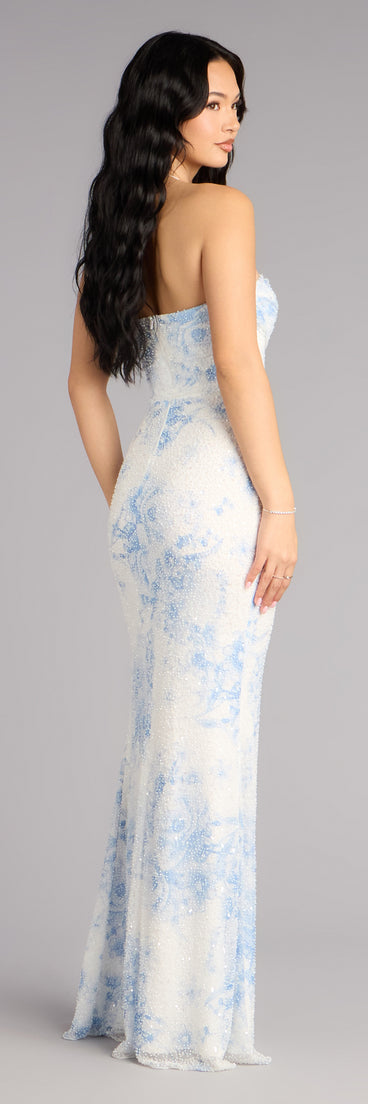 Ana Floral Sequin Beaded Formal Dress