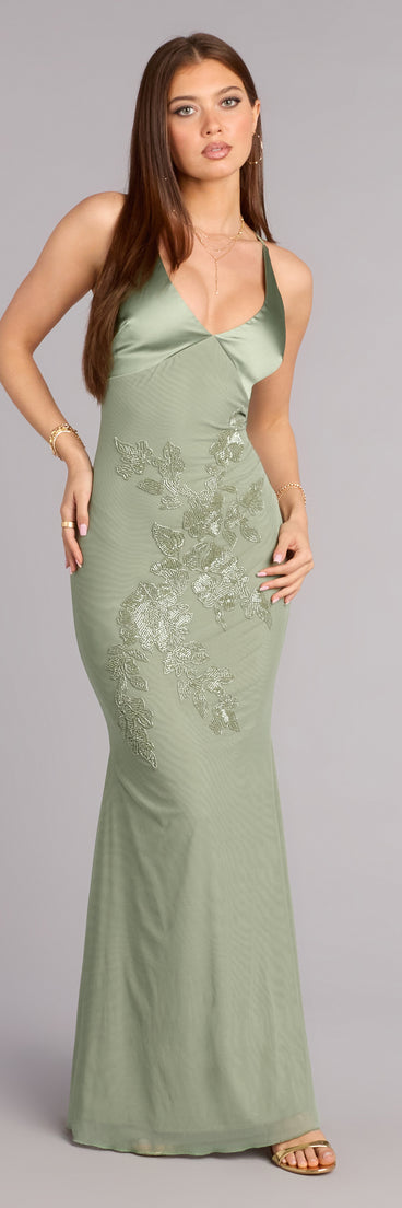 Adrian Beaded Floral Mermaid Dress