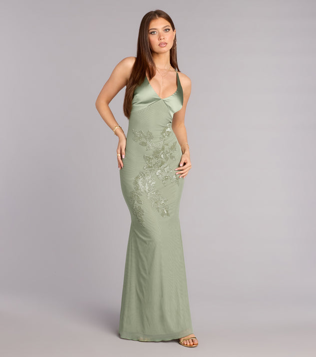 mesh dress mermaid beaded Beaded V-Neck Mermaid Dress by Juliet JT2709T 14 / Rose Gold
