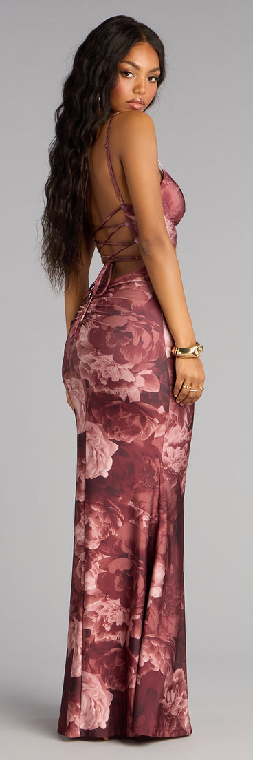 Leanne Floral Lace-Up Mermaid Dress
