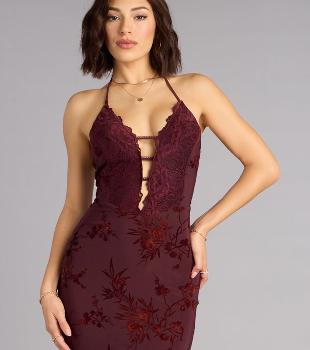Erin Flocked Velvet Lace-Up Mermaid Formal Dress | Windsor Erin Flocked Velvet Lace-Up Mermaid Formal Dress | Windsor
