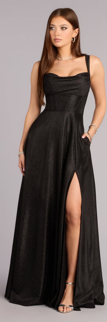 Clarence Corset Slit Glitter A-Line Formal Dress