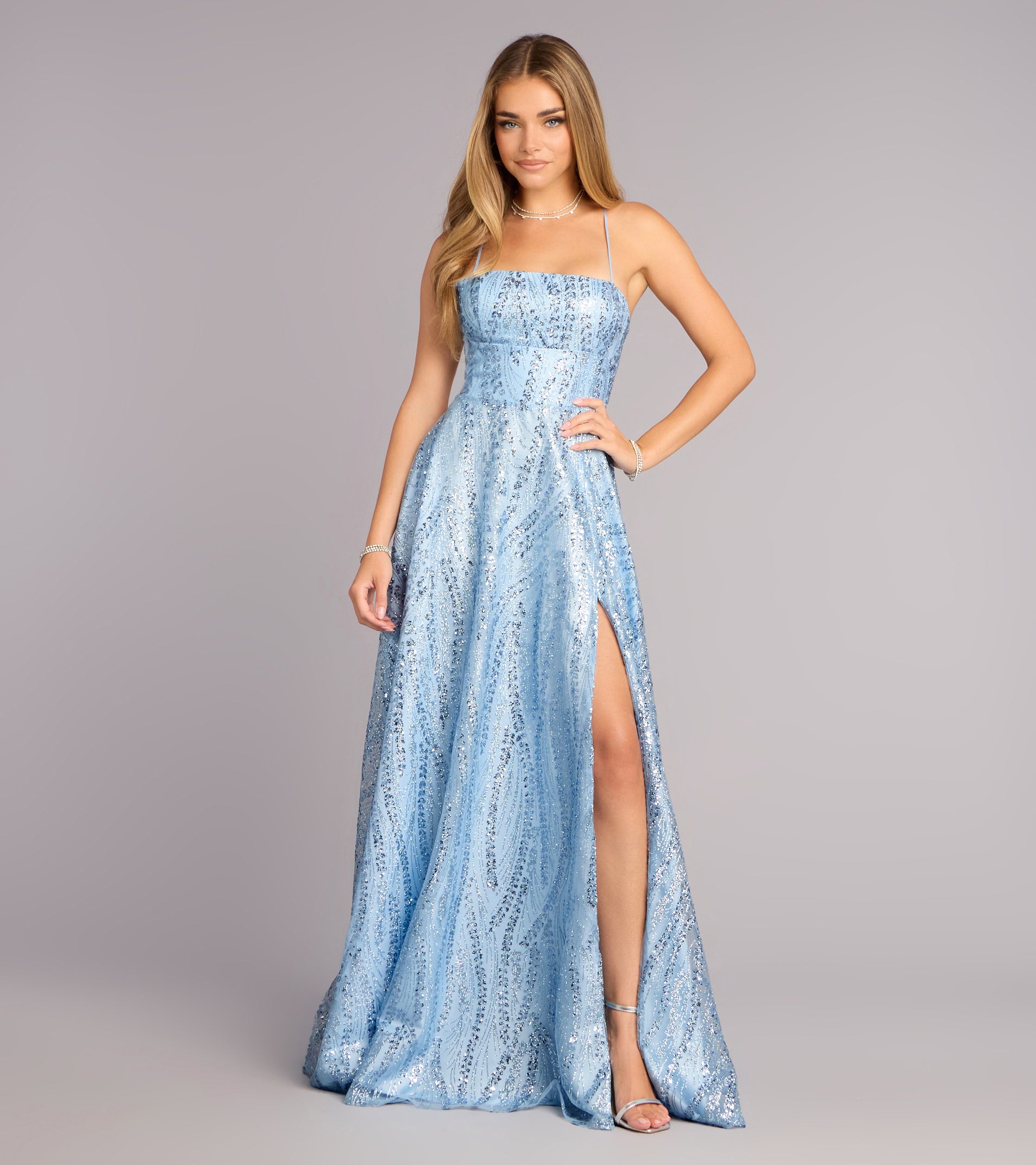 Drea Glitter Sequin Lace-Up A-line Formal Dress | Windsor