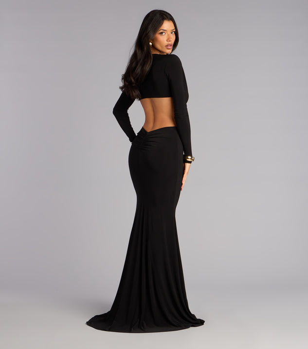 black long sleeve mermaid dress Zoe Long Sleeve Cutout Mermaid Formal Dress