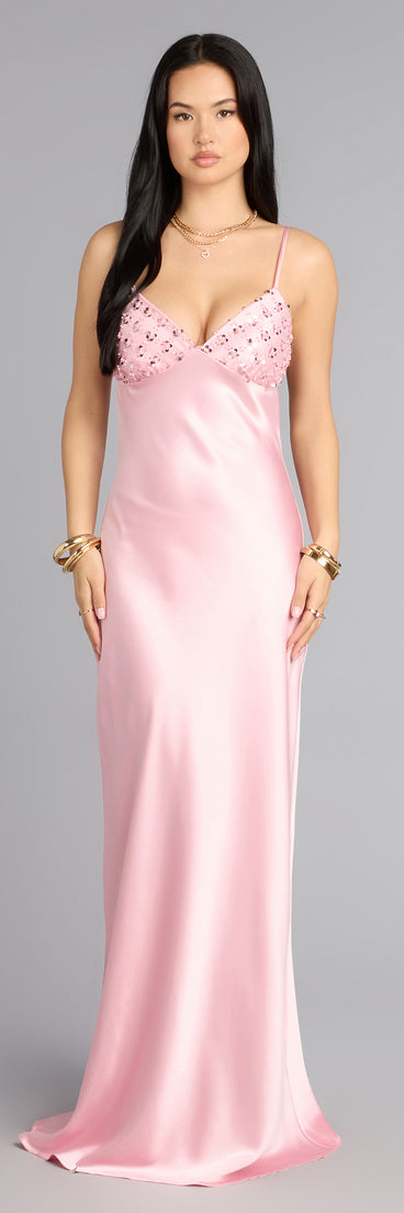 Ruby Satin Low Back Column Formal Dress