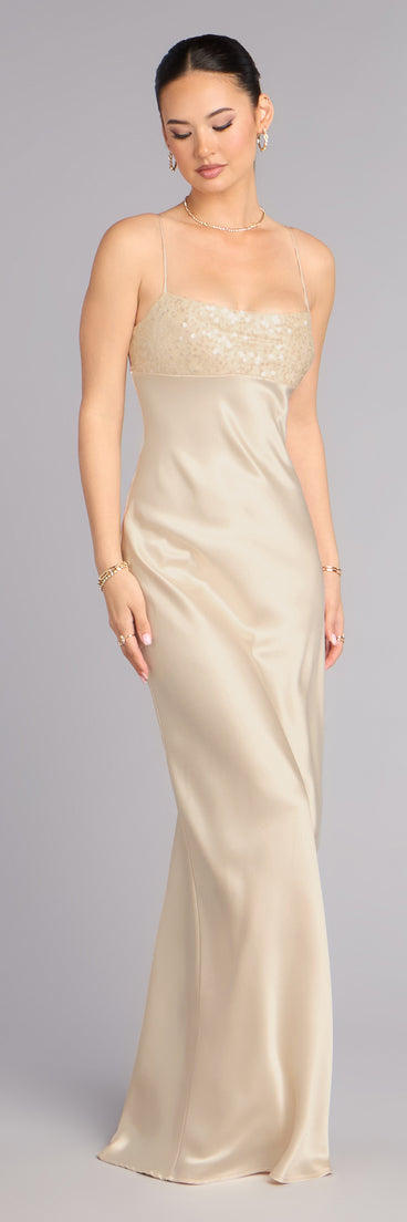 Carrie Satin Sequin Lace-Up Formal Dress