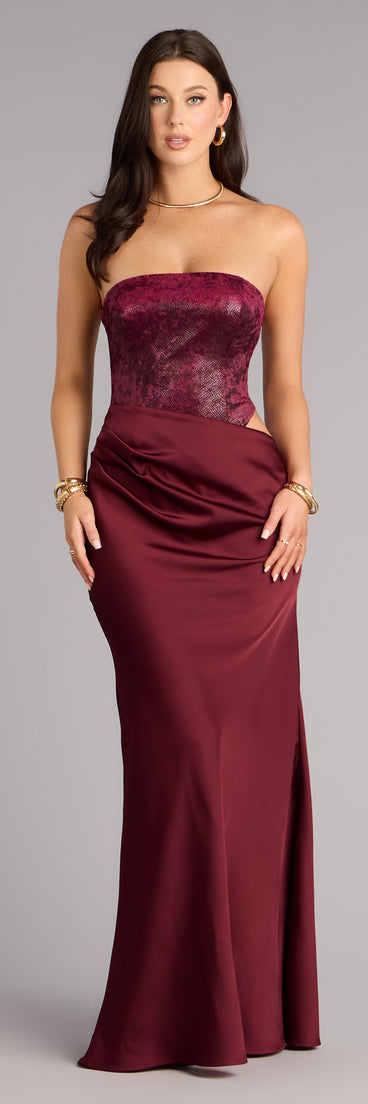 Kairi Velvet Strapless Mermaid Satin Formal Dress