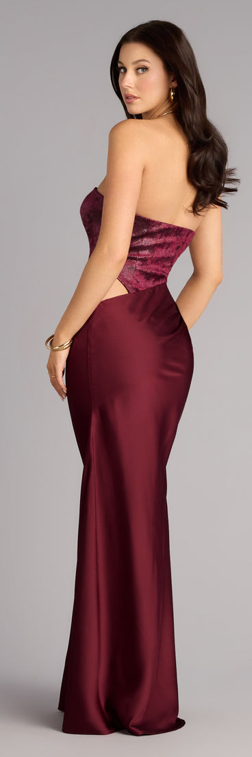 Kairi Velvet Strapless Mermaid Satin Formal Dress