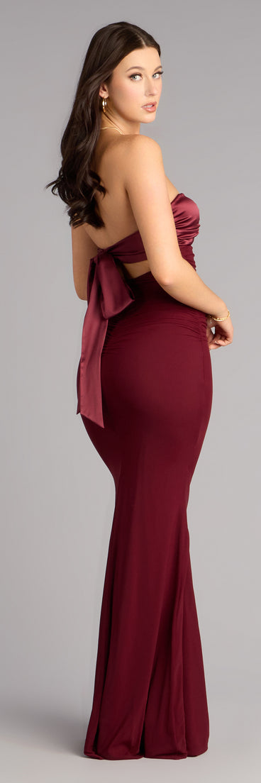 Iris Satin Tie-Back Mesh Mermaid Dress