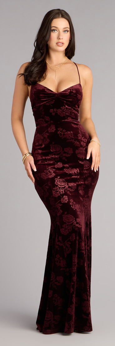 Mahalia Velvet Floral Lace-Up Formal Dress