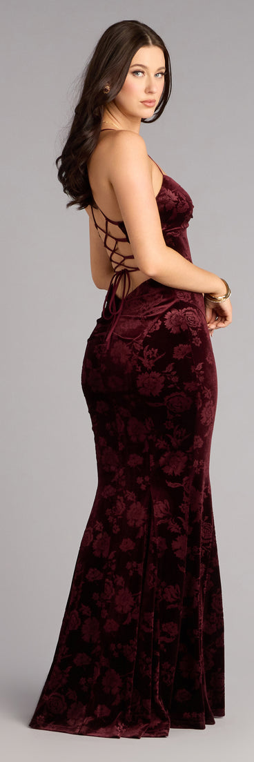 Mahalia Velvet Floral Lace-Up Formal Dress