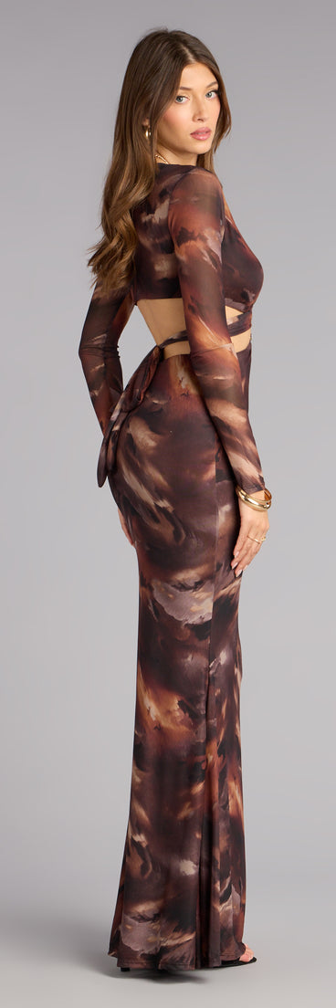 Alison Abstract Mesh Cutout Formal Dress