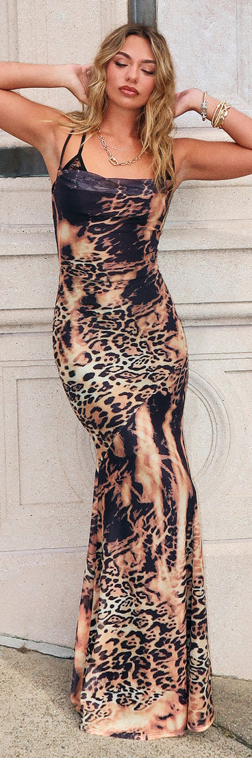 Ayva Leopard Lace-Up Mermaid Formal Dress