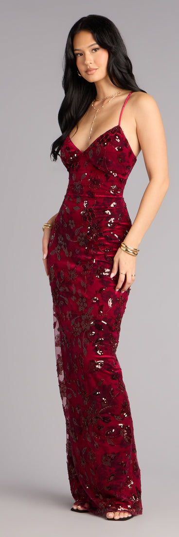 Mollie Sequin Bead Column Formal Dress