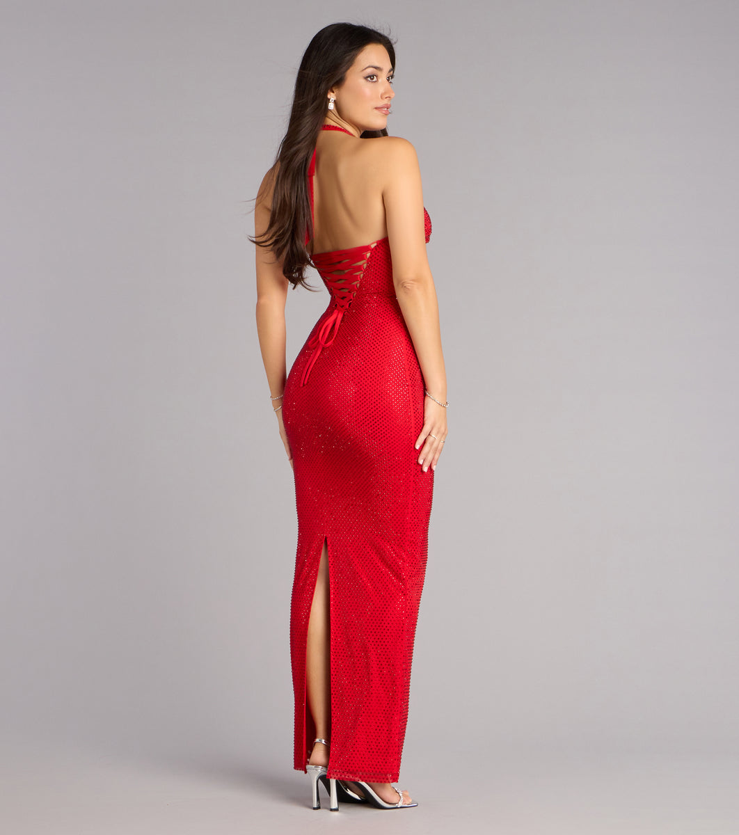 Mackinley Rhinestone Lace-Up Column Formal Dress & Windsor