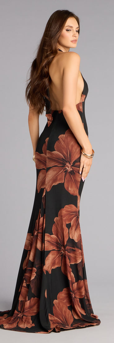 Kiana Floral Mesh Halter Mermaid Formal Dress