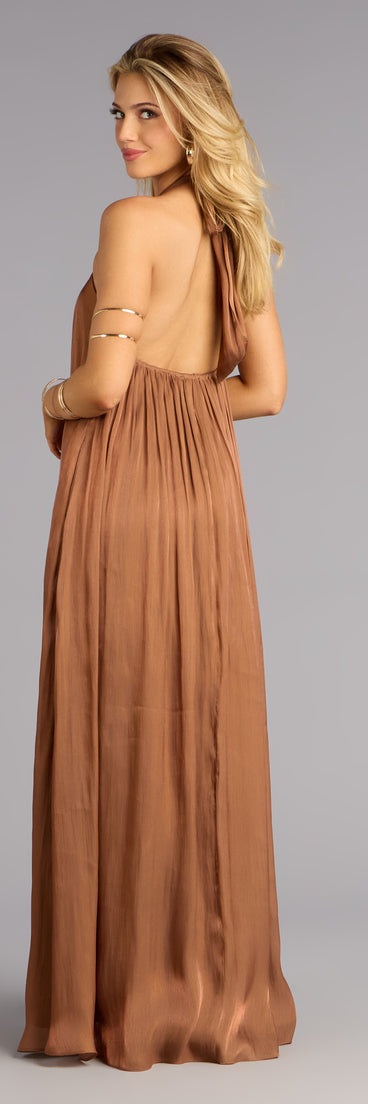 Windsor Marlyne Halter Open Back Formal Dress in Brown | Size: S | Woven Fabric Windsor Marlyne Halter Open Back Formal Dress in Brown | Size: S | Woven Fabric