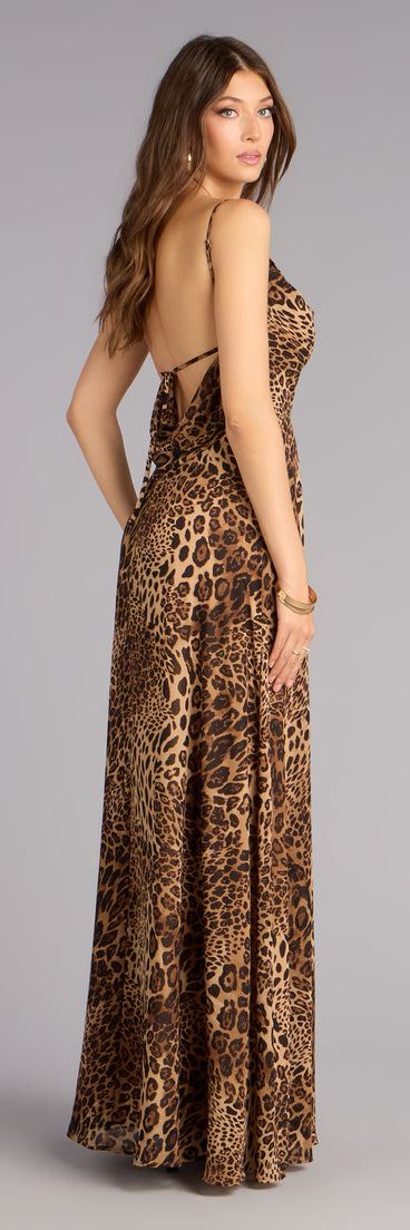 Windsor Massie Leopard Chiffon A-Line Formal Dress in Brown | Size: XS Windsor Massie Leopard Chiffon A-Line Formal Dress in Brown | Size: XS
