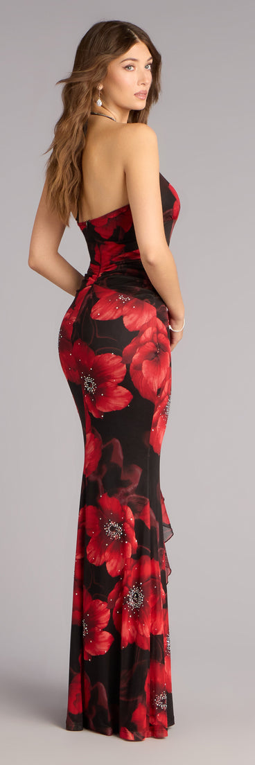 Christen Floral Rhinestone Mesh Formal Dress