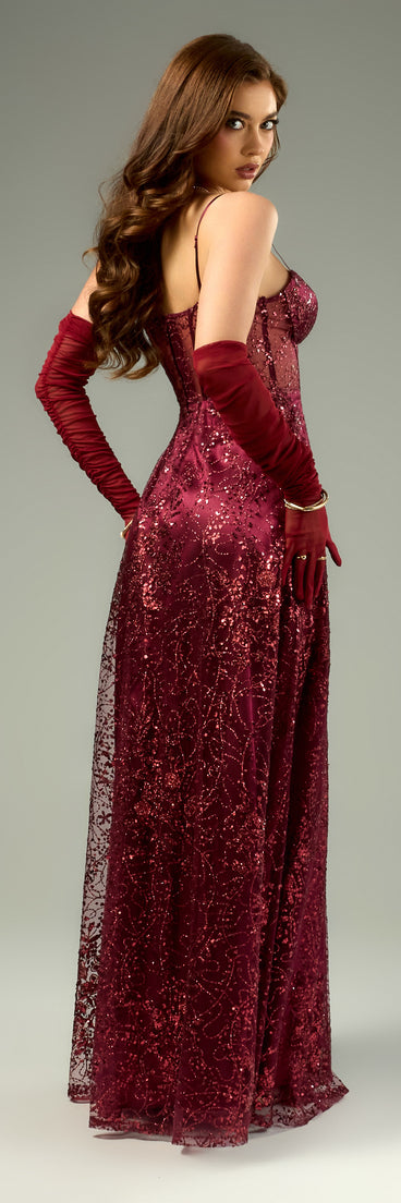 Lauren Sweetheart A-Line Glitter Sequin Dress in Wine | Size: 13 | Tulle Fabric/Satin Fabric | Windsor Lauren Sweetheart A-Line Glitter Sequin Dress in Wine | Size: 13 | Tulle Fabric/Satin Fabric | Windsor