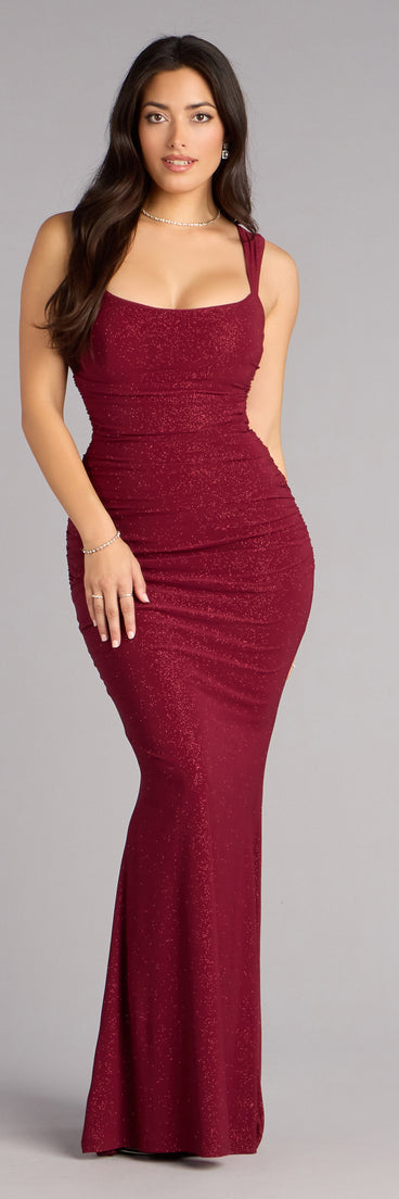 Aileen Glitter Knit Lace-Up Mermaid Dress in Wine | Size: L | Knit Fabric | Windsor Aileen Glitter Knit Lace-Up Mermaid Dress in Wine | Size: L | Knit Fabric | Windsor