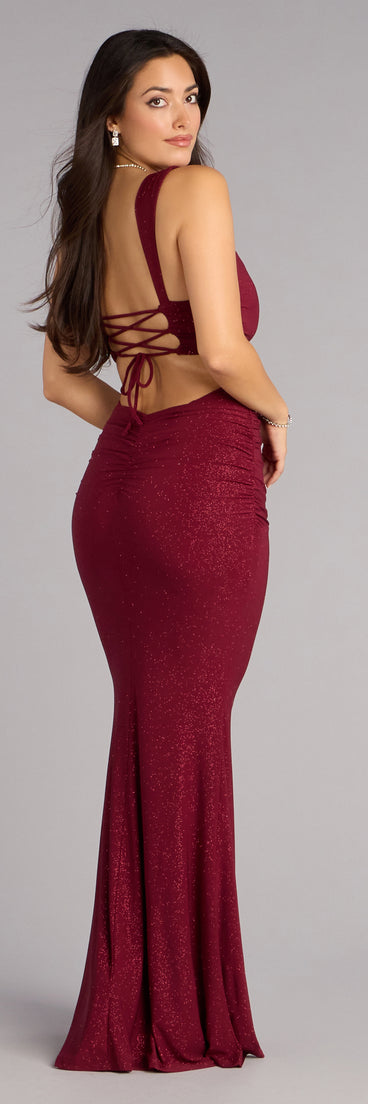 Aileen Glitter Knit Lace-Up Mermaid Dress