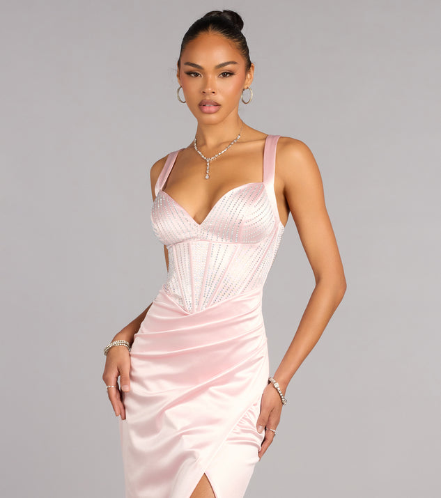 pink satin dress with rhinestones Hot Pink Satin V-Neck Mermaid Prom Dress with Beading