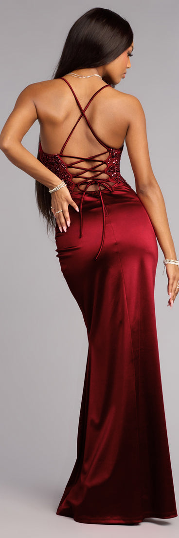 Anya Sequin Beaded Satin Mermaid Dress