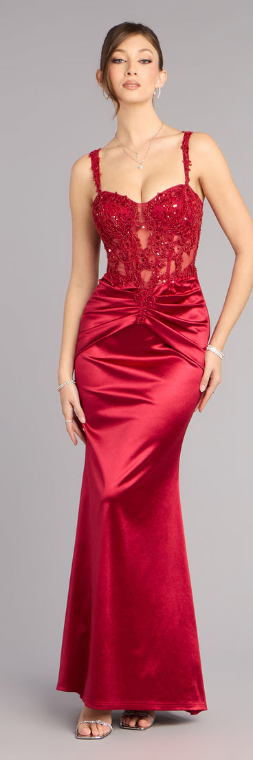 Tiffany Satin Beaded Corset Formal Dress | Windsor Tiffany Satin Beaded Corset Formal Dress | Windsor
