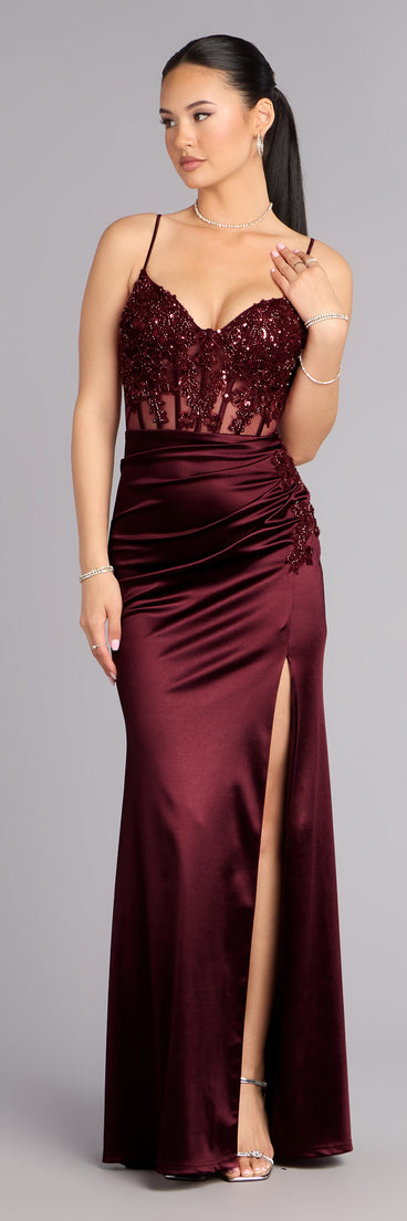 Maura Satin Sequin Corset Formal Dress