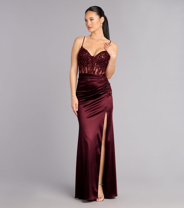 Maura Satin Sequin Corset Formal Dress | Windsor Maura Satin Sequin Corset Formal Dress | Windsor