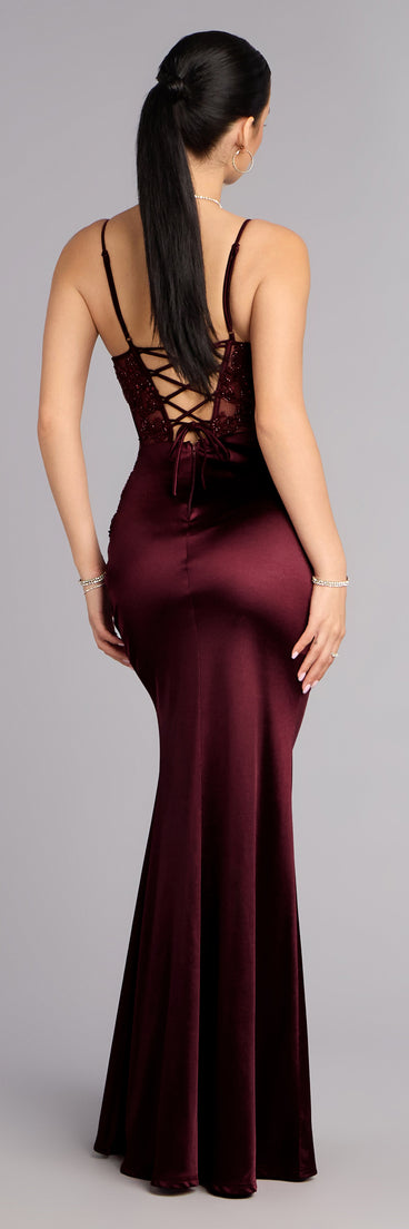 Maura Satin Sequin Corset Formal Dress