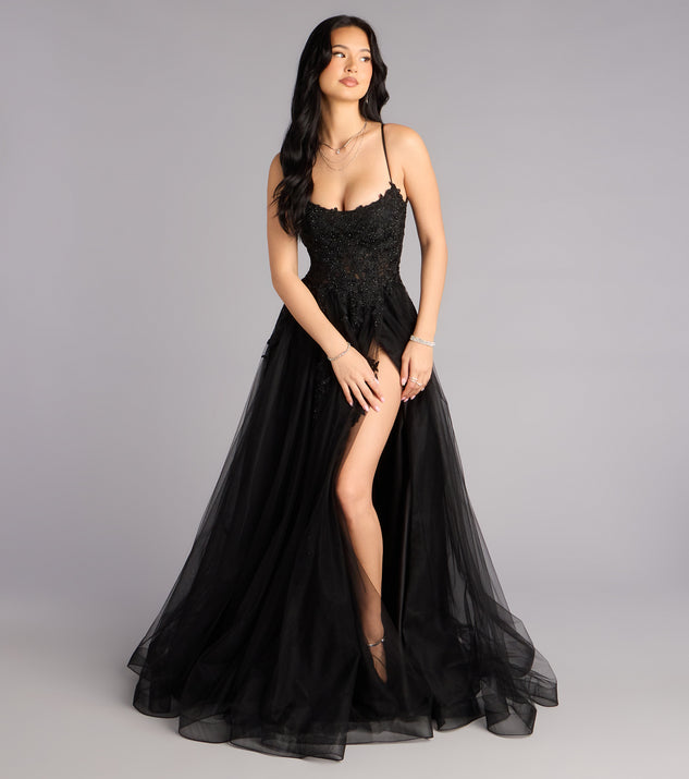 Caitlin Lace-Up Applique A-Line Formal Dress