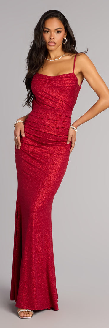 Amelie Ruched Glitter Knit Mermaid Dress