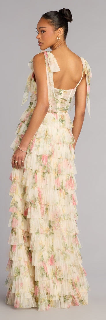 Malia Floral Ruffle A-Line Formal Dress in Ivory | Size: 1 | Mesh Fabric | Windsor Malia Floral Ruffle A-Line Formal Dress in Ivory | Size: 1 | Mesh Fabric | Windsor