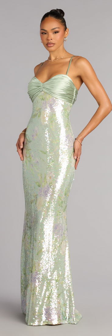 Own Prom 2026 in the Murielle Sequin Mermaid Formal Dress,  a sage green prom dress designed with a flattering silhouette and elevated details that feel modern and true to your style.