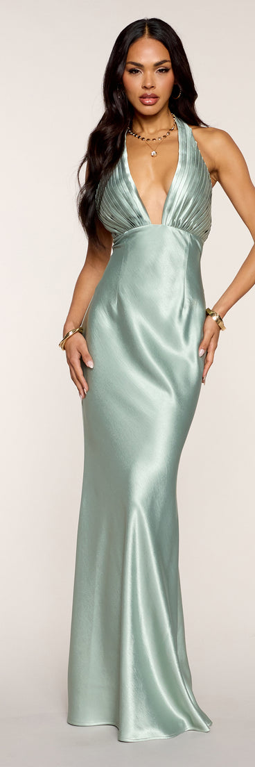 Ariel Satin Open Back Formal Dress in Sage | Size: L | Satin Fabric | Windsor Ariel Satin Open Back Formal Dress in Sage | Size: L | Satin Fabric | Windsor
