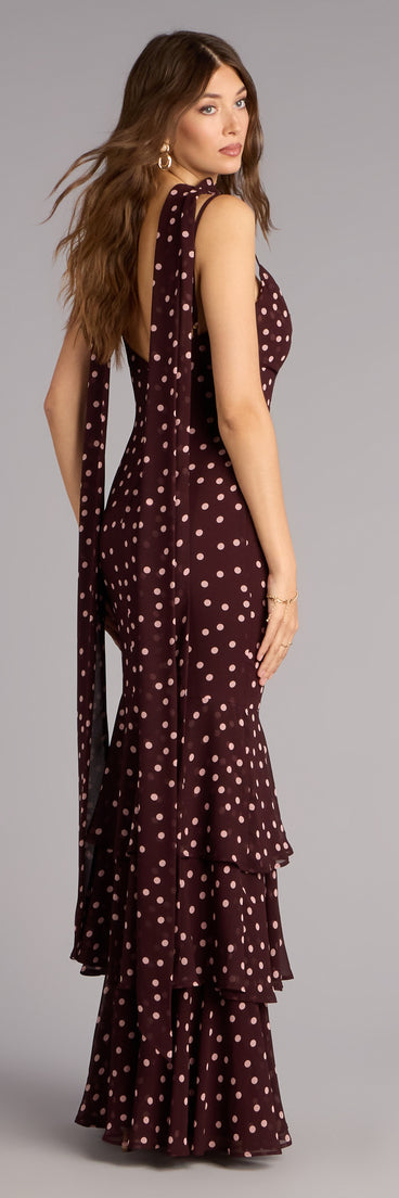 Jodie Polka Dot Chiffon Mermaid Formal Dress in Burgundy | Size: M | Windsor Jodie Polka Dot Chiffon Mermaid Formal Dress in Burgundy | Size: M | Windsor