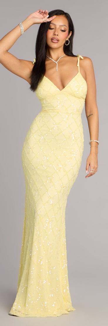 Tessa Bow Beaded Lace-Up Formal Dress