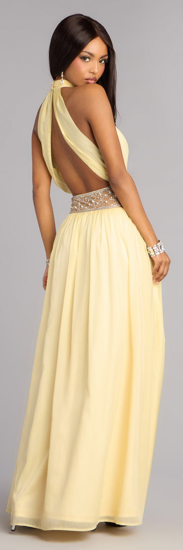 Discover a formal dress like the Monica Chiffon Embellished Formal Dress in yellow featuring a flattering fit, smooth fabric, and refined design for any formal occasion.