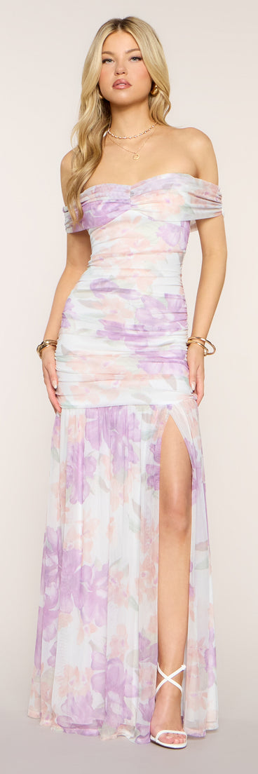 Isla Floral Mesh Off-The-Shoulder Mermaid Dress